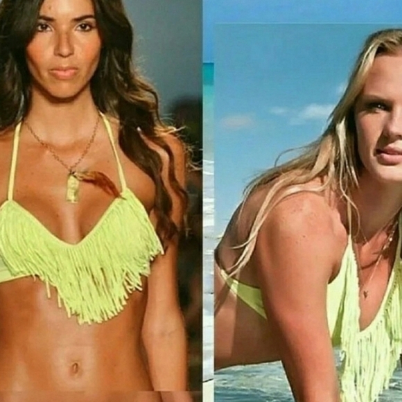 L⭐SPACE // yellow chartreuse fringe halter style bikini top - Picture 1 of 8